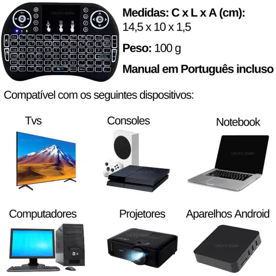 Mini Teclado Wireless e Touch para TV Box e Smart